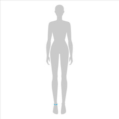 Women to do ankle measurement fashion Illustration for size chart. 7.5 head size girl for site or online shop. Human body infographic template for clothes. 
