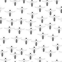 Endless pattern of black and white wasps on white background