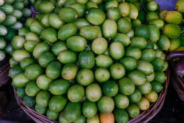 fresh green lemon  in the market