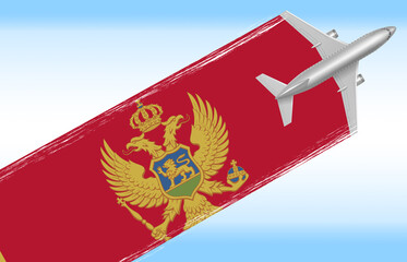 3d illustration of a background Montenegro travel concept. flag with plane