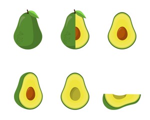 Set of Avocado Vector Design. Flat Design Illustration.