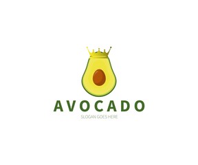 Avocado fruit logo. Half Avocado with crown vector design.