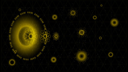 UI Hi-tec interface black and gold abstract digital technology with glowing particles, vector illustration