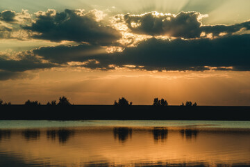 sunset sky over the river