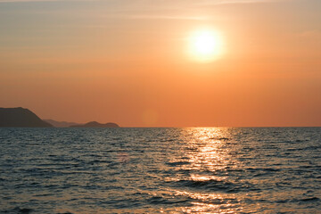 Beautiful sunset over the ocean. Seascape view. Nature concept, nature background. Travel concept, travelling.