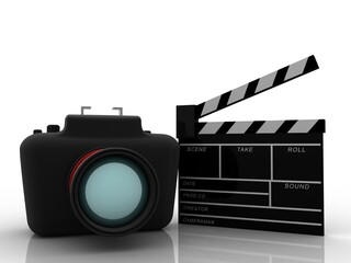 Fototapeta premium 3d rendering Digital single-lens reflex camera with clapboard