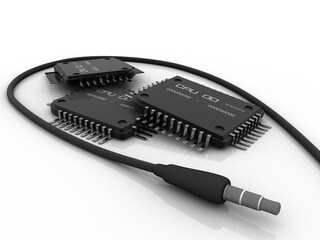 3d rendering microchips with aux cable