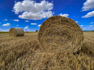 Straw Bale and Cloudy Sky Thrace Turkey Europe