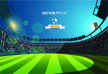Football Arena. Sports stadium with lights background.