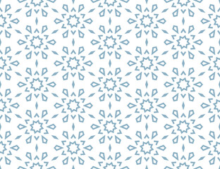 Abstract geometric pattern with lines, snowflakes. A seamless vector background. White and blue texture. Graphic modern pattern