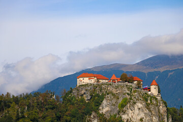 Fototapeta na wymiar Medieval Bled castle above Lake Bled in Slovenia.