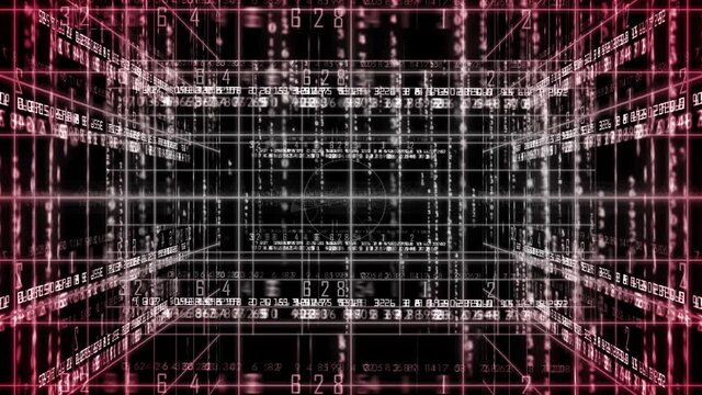 digital data background 4K. Line together with digital numbers. Technology background. abstract line with light. 3D rotating motion. Lights that follow the lines. Numbers flowing between lines. 4K