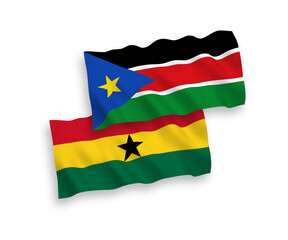 Flags of Republic of South Sudan and Ghana on a white background