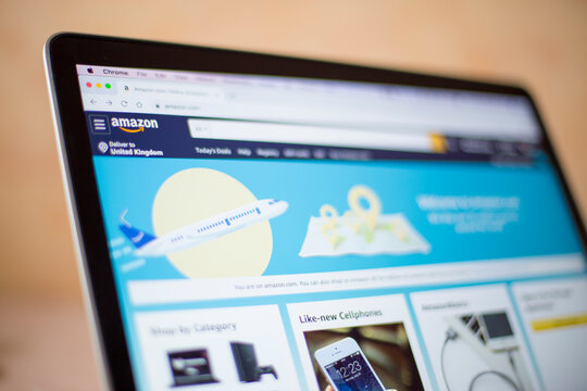 Amazon web site on computer screen. Amazon.com, Inc., is an American multinational technology company based in Seattle and Arlington.