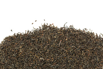 Leaves of black premium dry tea on a white background