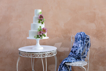 Elegant wedding cake on table