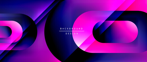 Vector geometric abstract background with lines and modern forms. Fluid gradient with abstract round shapes and shadow and light effects