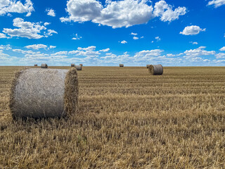 Straw Bale and Cloudy Sky Thrace Turkey Europe