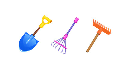  illustration of tools shovel, rake