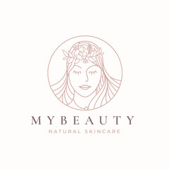 Line art floral women logo design