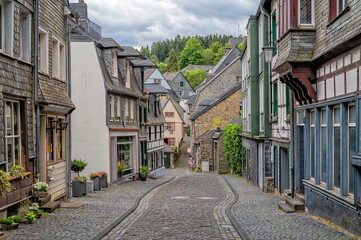 beautiful view of old town Monschau in Germany