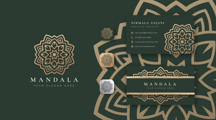 golden mandala logo with business card