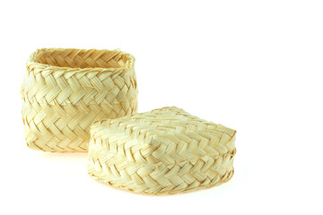 Bamboo basket hand made isolated on the white background. Woven from bamboo tray.