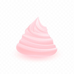 Yummy strawberry pink cream isolated on transparent background with nice tints. Sweet dessert topping element in a realistic style. 