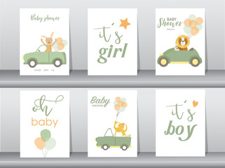 Fototapeta premium Set of baby shower invitations cards,poster,greeting,template,animal,Vector illustrations