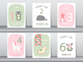 Cute baby month anniversary card,Milestone cards,Vector illustrations.