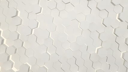 Abstract technological white hexagonal background, Futuristic isometric styles, sci-fi inspired color, 3D patterns  and textures, 3D rendering