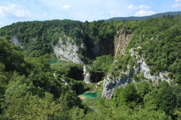 Plitvice lakes, Croatia, natural waterfalls and streams of water in the park