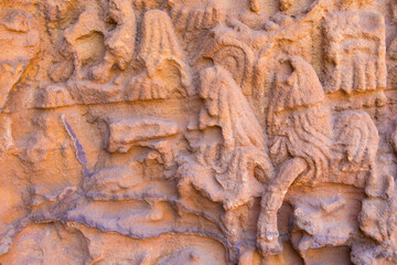 Detail of the hand-carved images on the exterior of Indian Hindu Temples.