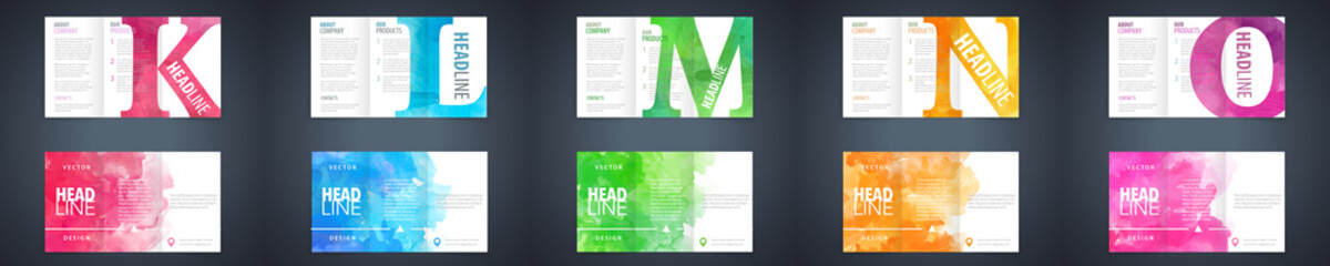 Watercolor colourful booklet cover template bundle set with letter