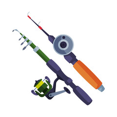 Fishing Rods with Reels, Fishery Equipment Cartoon Vector Illustration