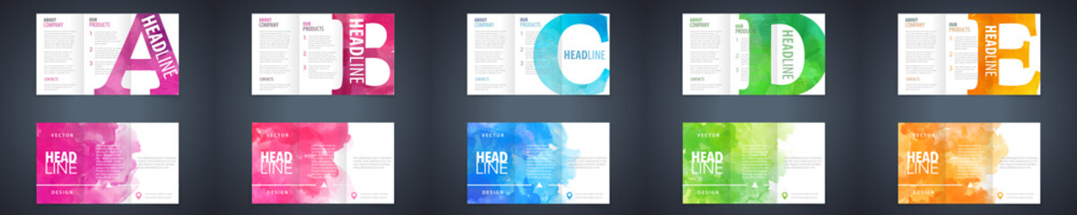 Watercolor colourful booklet cover template bundle set with letter