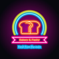 bakery and pastry neon sign for bakery and pastry advertisement. vector illustration