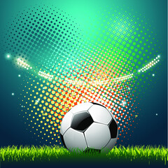 Naklejka premium Football tournament Soccer cup green field design of a stylish background for the soccer championship. vector realistic 3d ball.