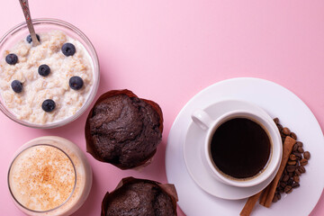 espresso in a white ceramic cup on pink
