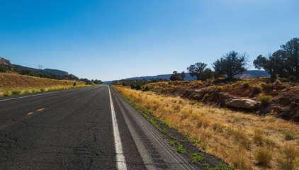 Desert highway of the American southwest. Road in mountains.
