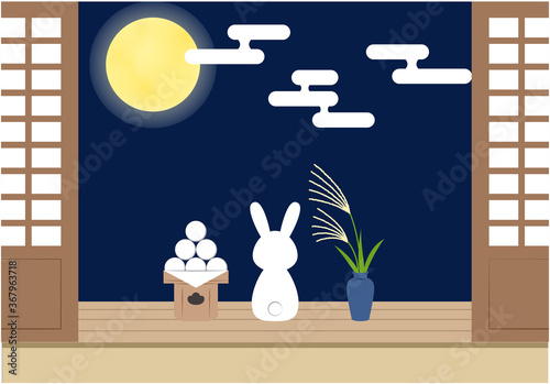 十五夜 縁側でお月見をするうさぎ Wall Mural Wallpaper Murals Mako 十五夜 縁側でお月見をするうさぎ Wall Mural Wallpaper Murals Mako