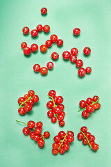 Red currants on green background