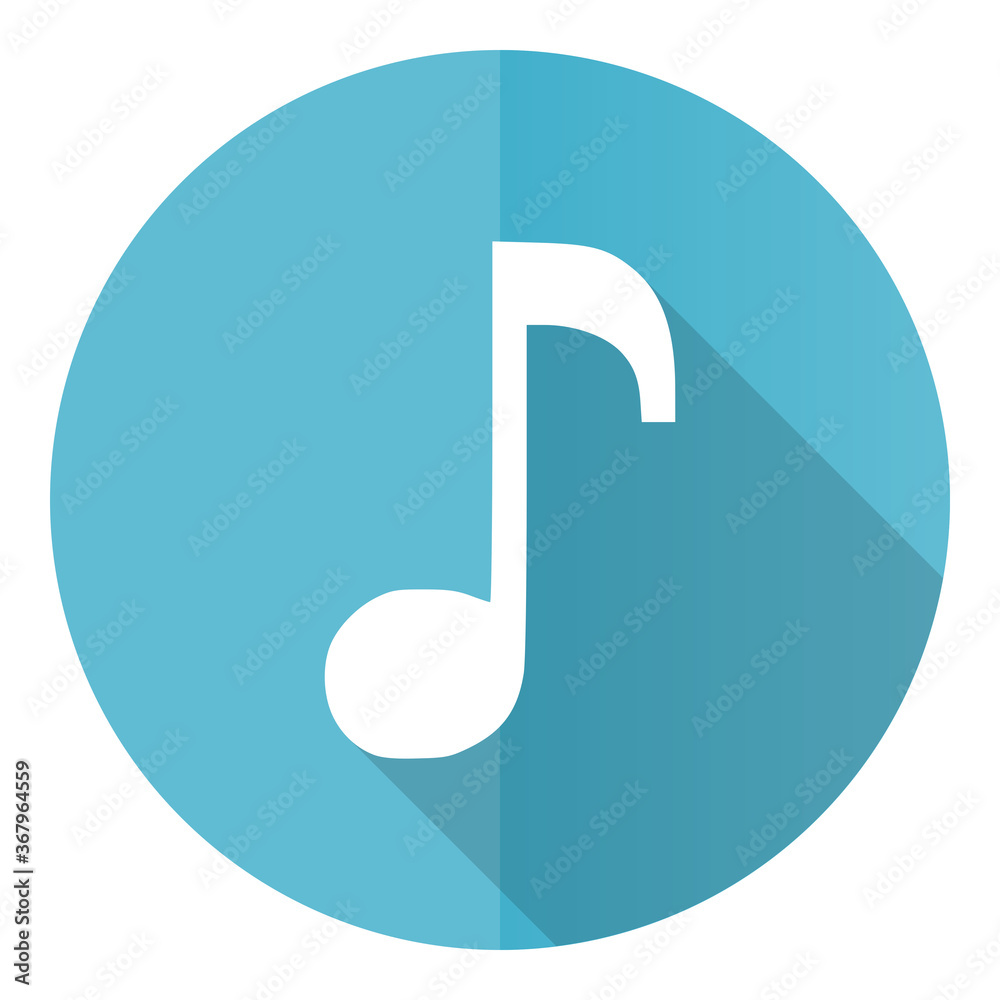 Aufkleber music vector icon, flat design blue round web button isolated on white background