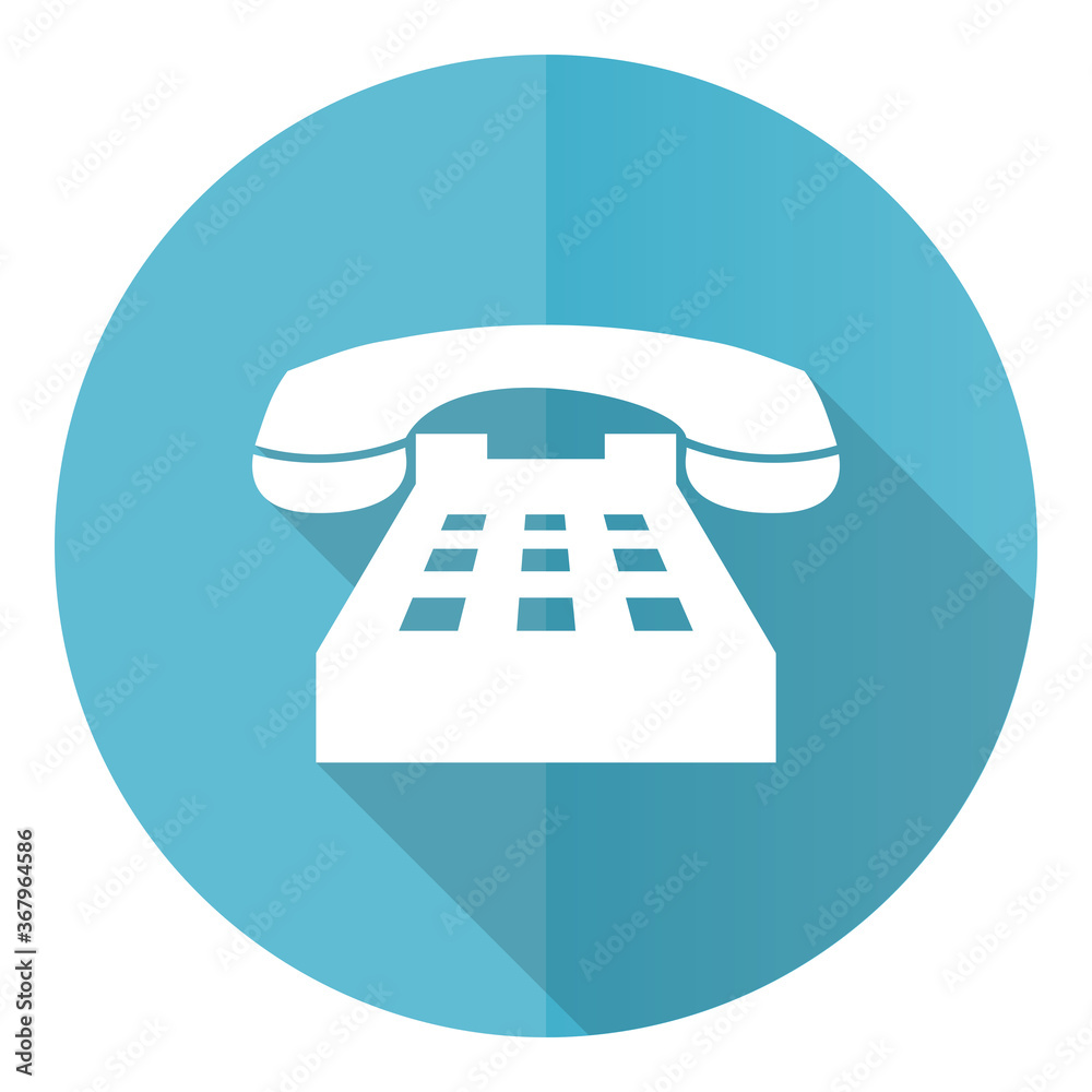 Poster phone vector icon, flat design blue round web button isolated on white background
