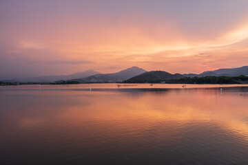 Fototapeta na wymiar Cu De River in Da Nang City, Vietnam at Sunset