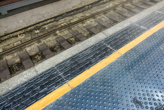 Subway Station With Yellow Line, Metro Interior