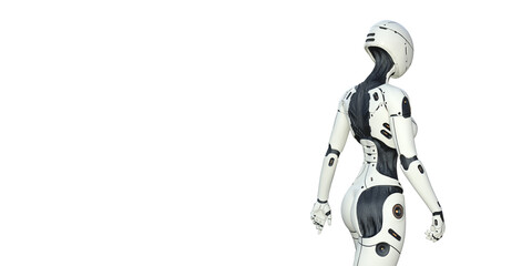 robot woman back with white background