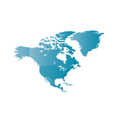 North America map vector icon. Flat design blue colour