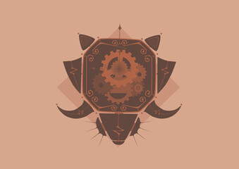 Illustration of octagon clock in geometric steampunk style. (Monochrome : Chocolate Color)