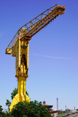 Fototapeta na wymiar titan yellow crane symbol of the city of nantes industrial port city